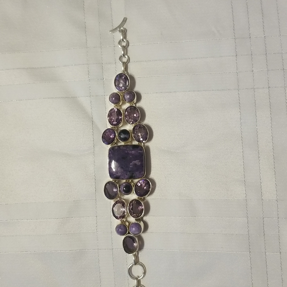 AMETHYST & RUSSIAN CHAROITE💥 7.50" Bracelet in 925 SS. J#20